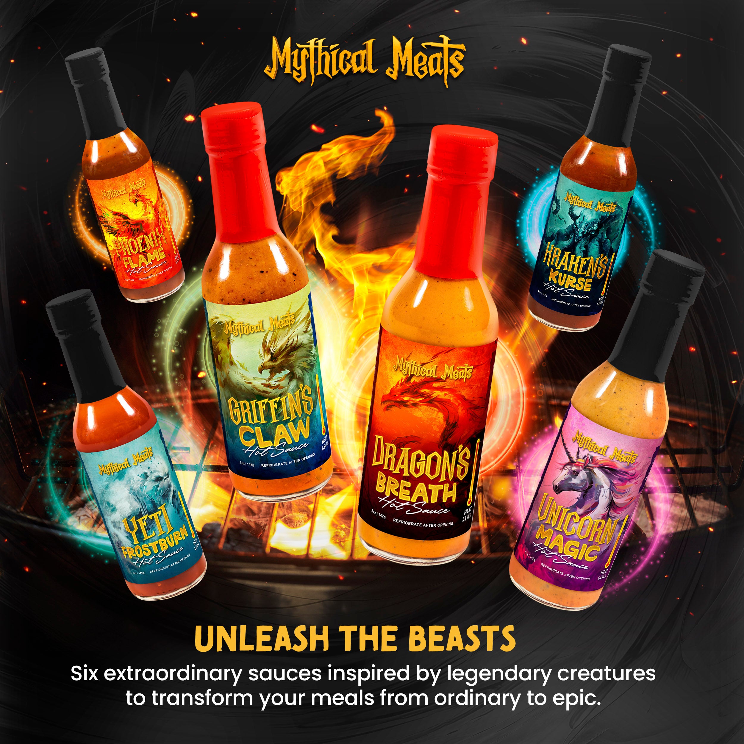 Mythical Meats® Hot Sauce Gift Pack - (6) 5 OZ. Bottles