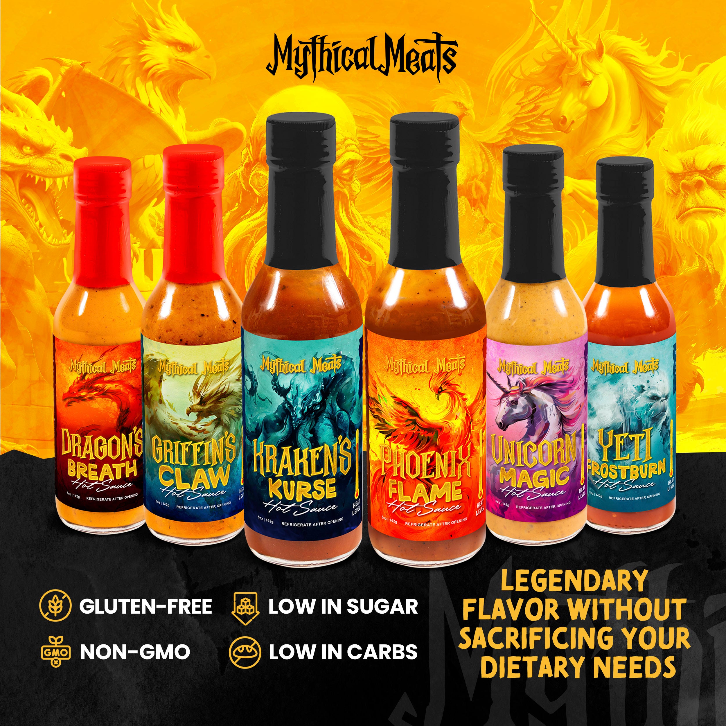Mythical Meats® Hot Sauce Gift Pack - (6) 5 OZ. Bottles