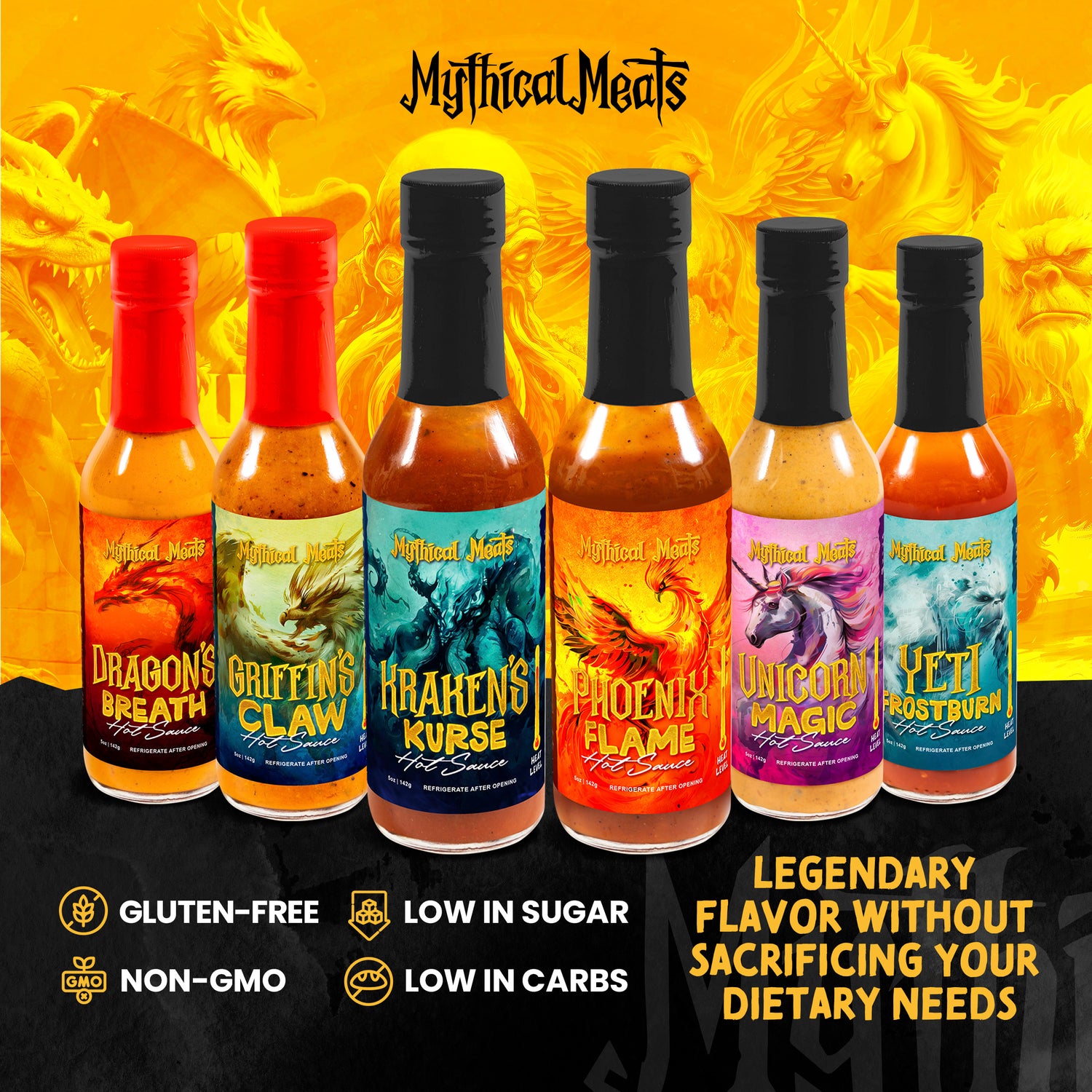 Mythical Meats® Hot Sauce Gift Pack - (6) 5 OZ. Bottles