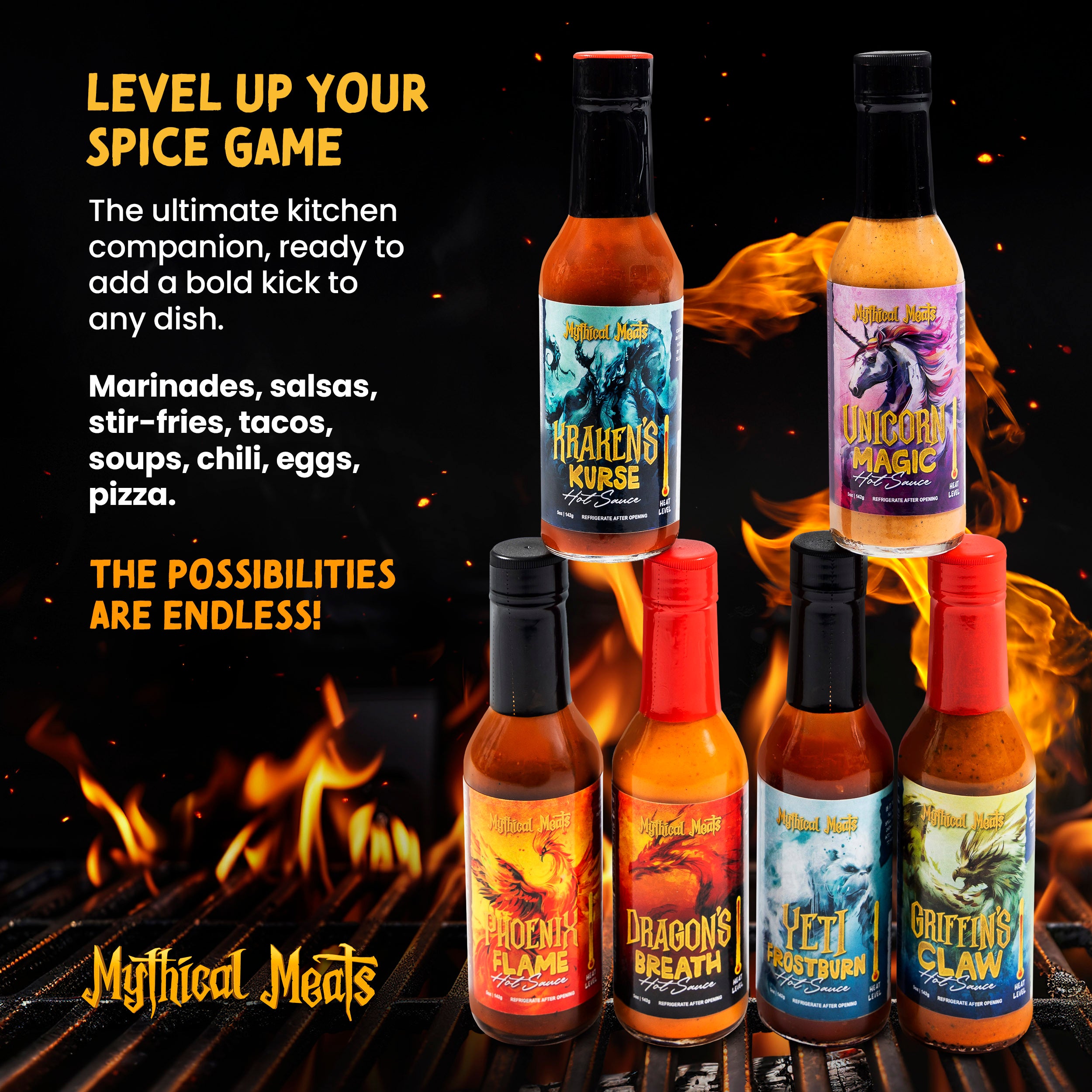 Mythical Meats® Hot Sauce Gift Pack - (6) 5 OZ. Bottles