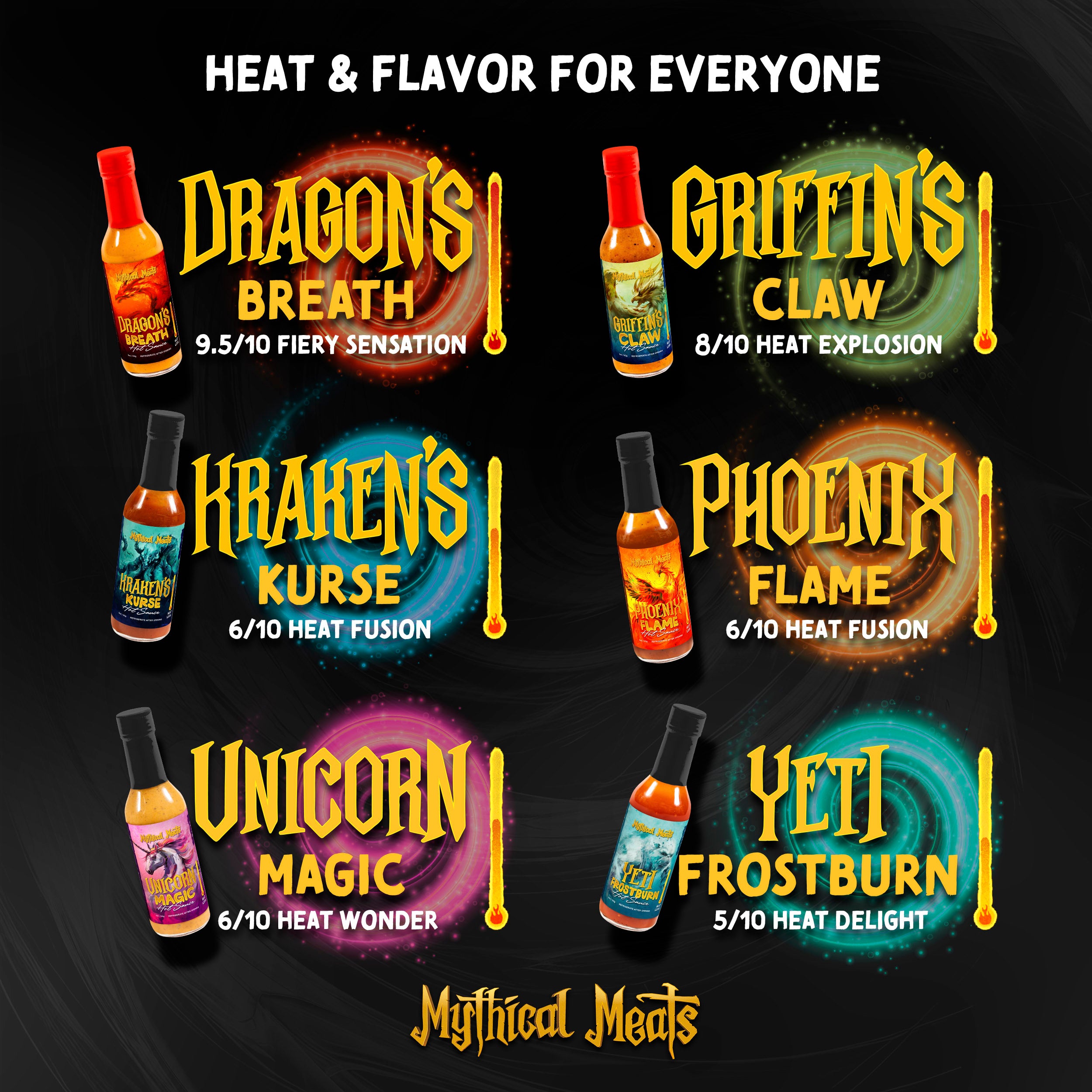 Mythical Meats® Hot Sauce Gift Pack - (6) 5 OZ. Bottles