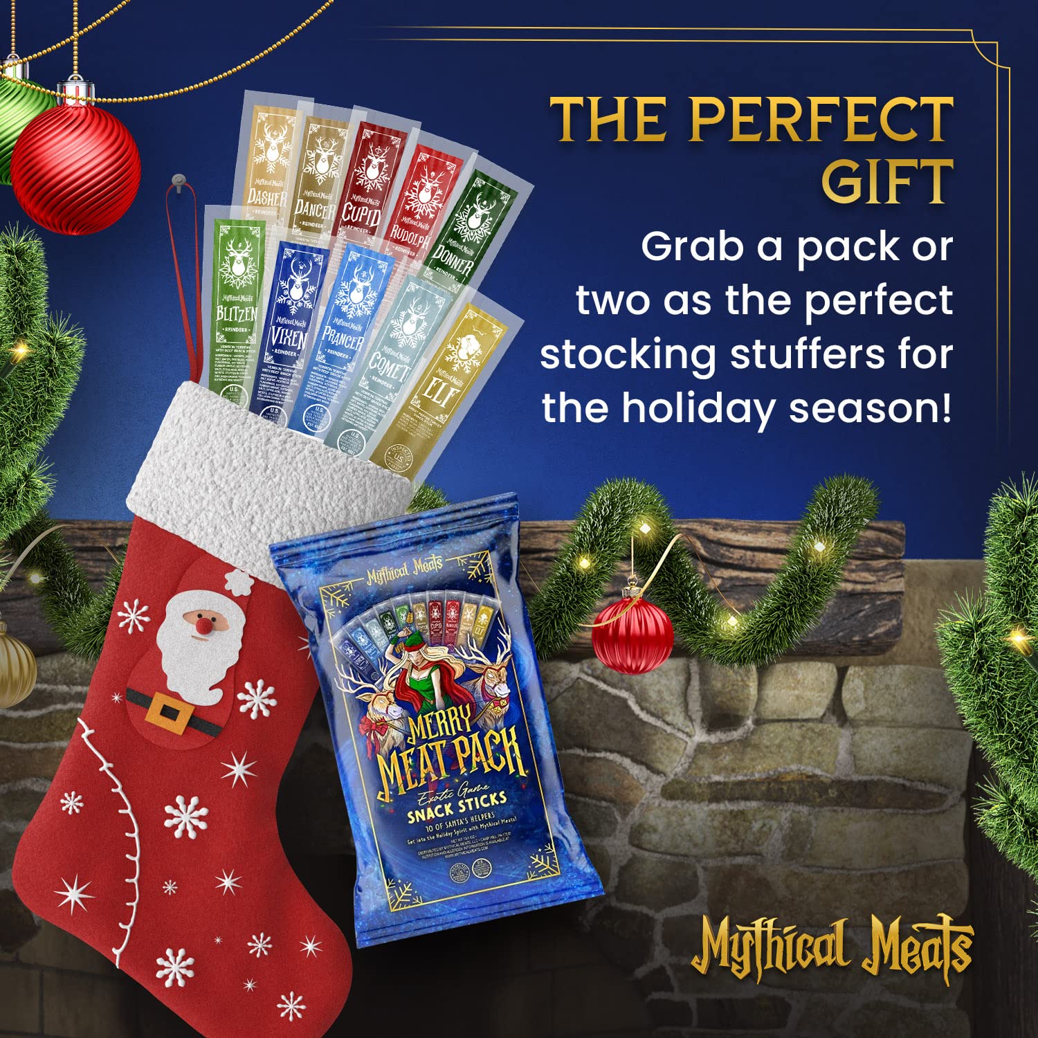 Mythical Meats Merry Meat Limited Edition Snack Pack - (10) 1 Ounce Individually Wrapped Meat Sticks-Mythical Meats