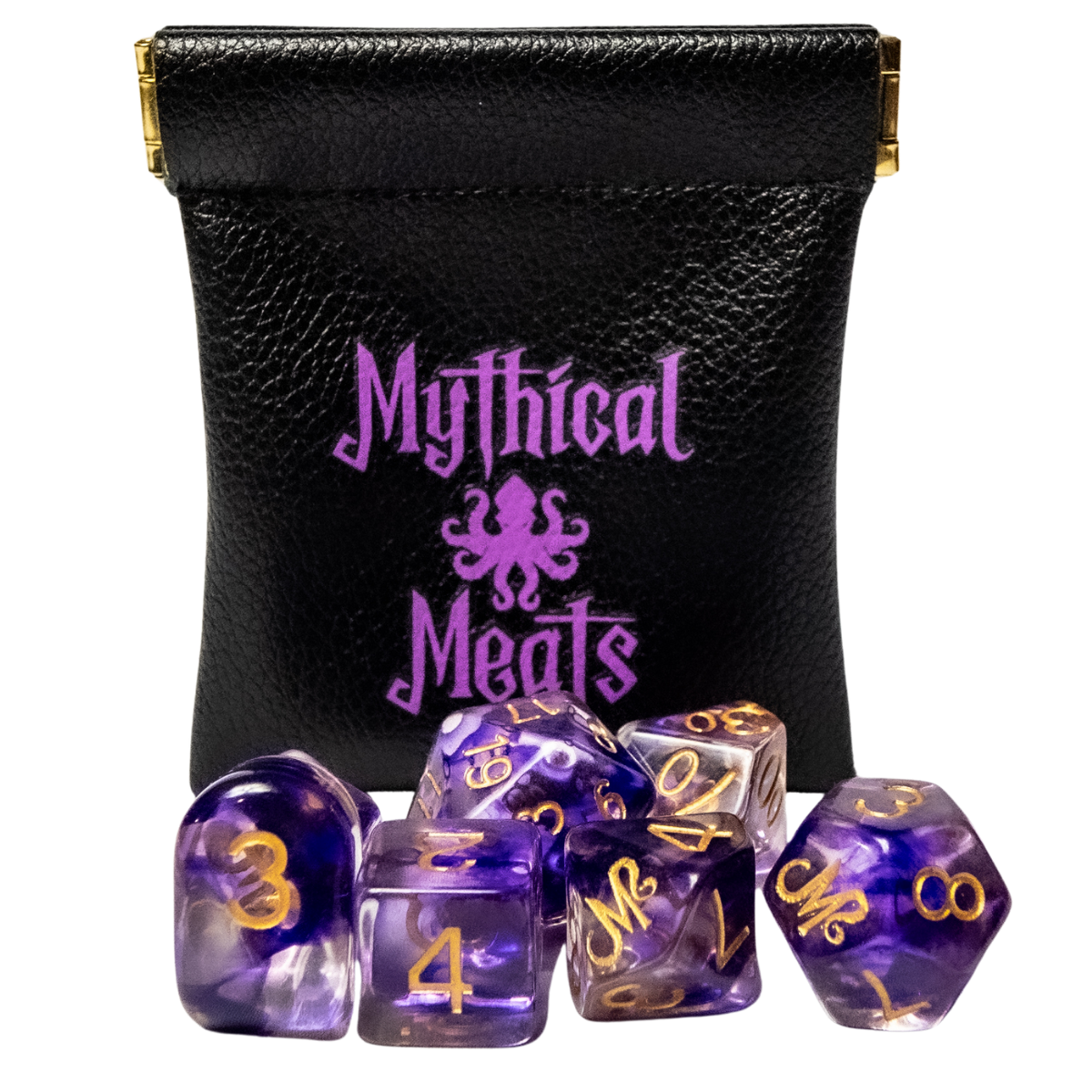 Mythical Meats Kraken Resin Dice – Purple Swirl RPG Dice Set + Dice Pouch | D&D, Pathfinder, TTRPG