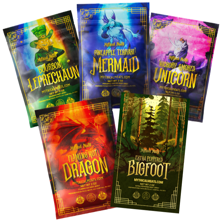 Mythical Meats® Beef Jerky 2 Ounce Sampler pack - All 5 Flavors!