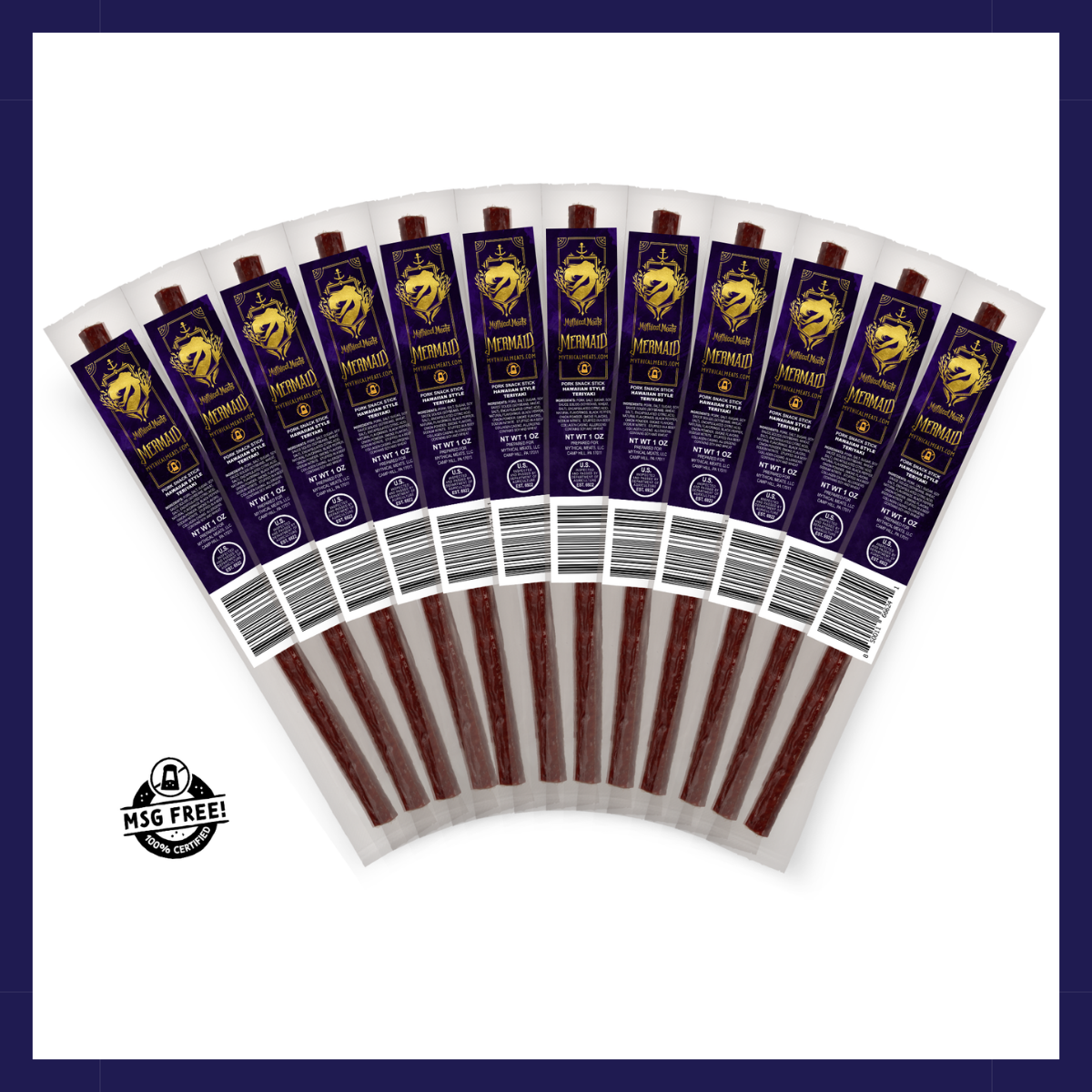 12-pack box of Mermaid Hawaiian teriyaki pork snack sticks
