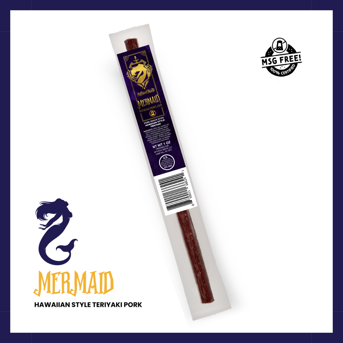 Hawaiian Teriyaki Pork snack stick - Mermaid flavor, single 1 oz stick