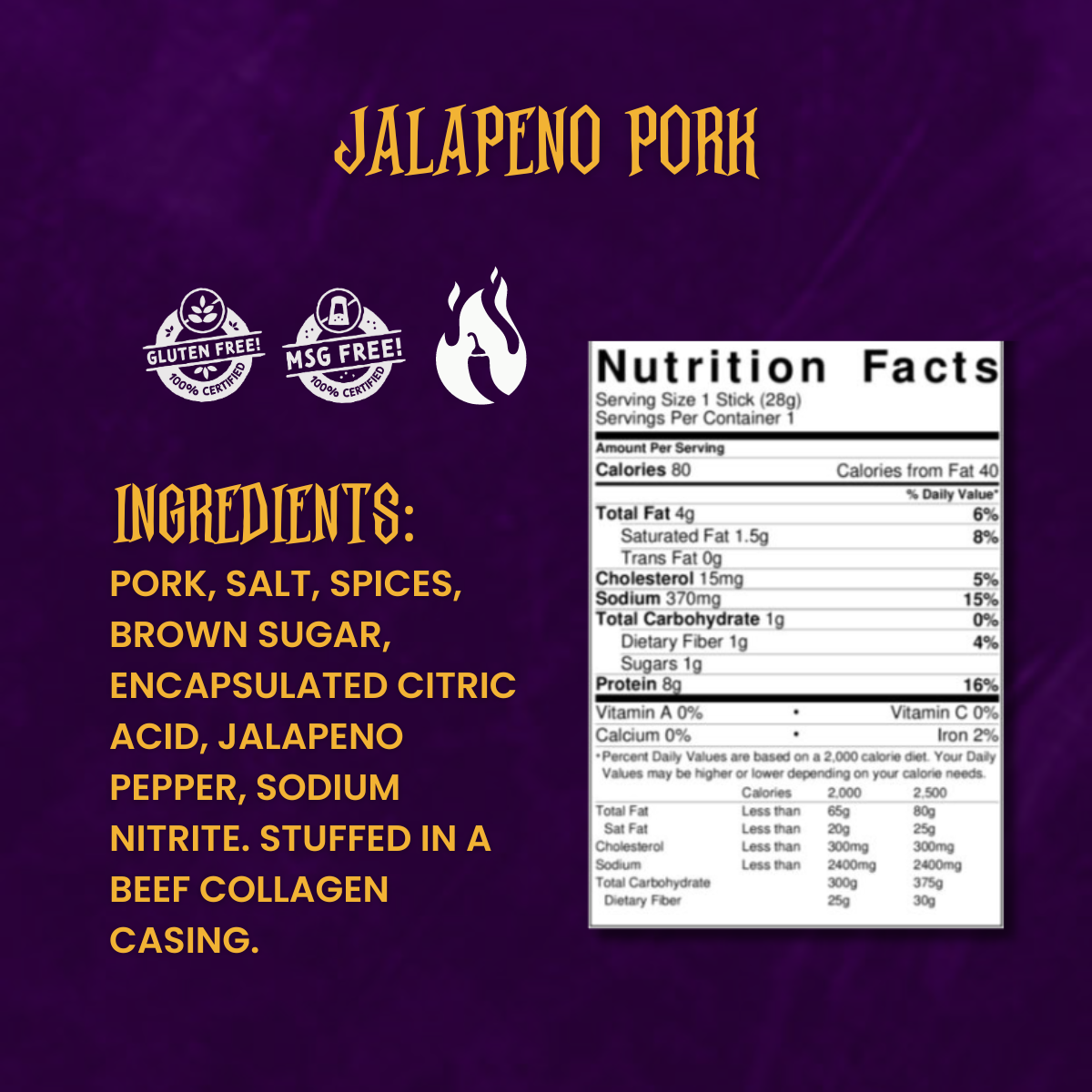 Jalapeño Pork Snack Stick | Minotaur | Mythical Meats