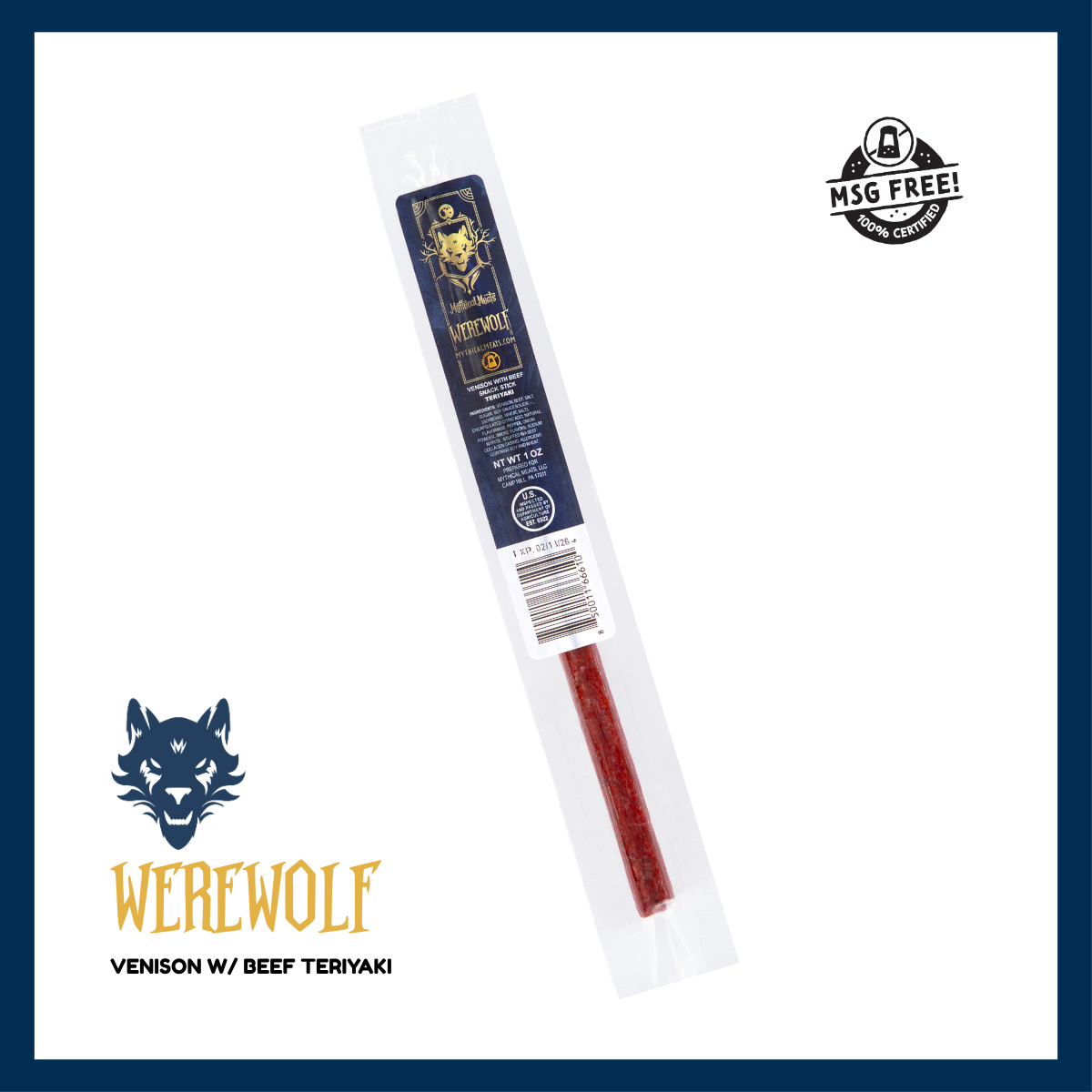 Teriyaki Venison & Beef snack stick - Werewolf flavor, single 1 oz stick