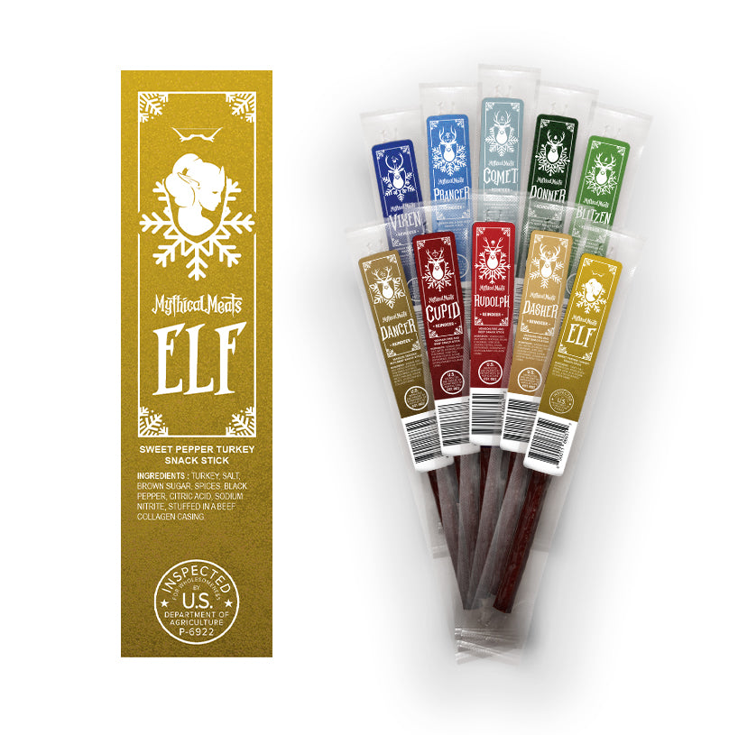 Mythical Meats Merry Meat Limited Edition Snack Pack - (10) 1 Ounce Individually Wrapped Meat Sticks-Mythical Meats