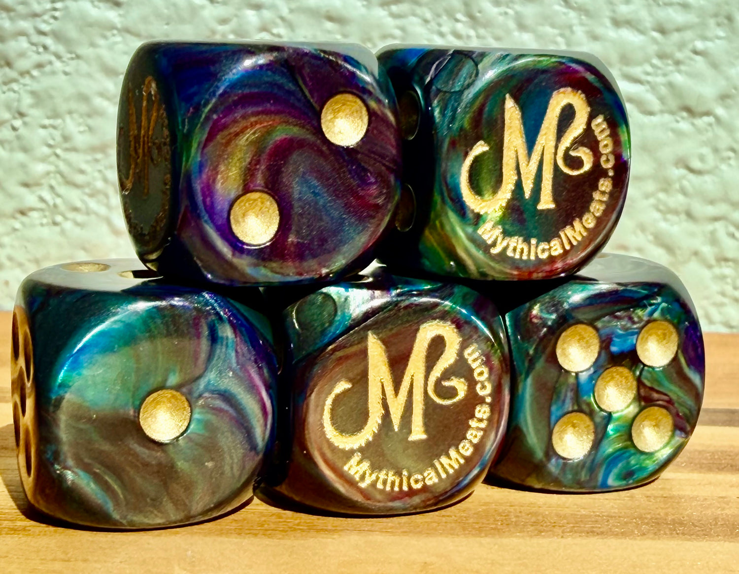 Mythical Meats® Chessex® Lustrous® Shadow / Gold 16mm d6 Die Dice