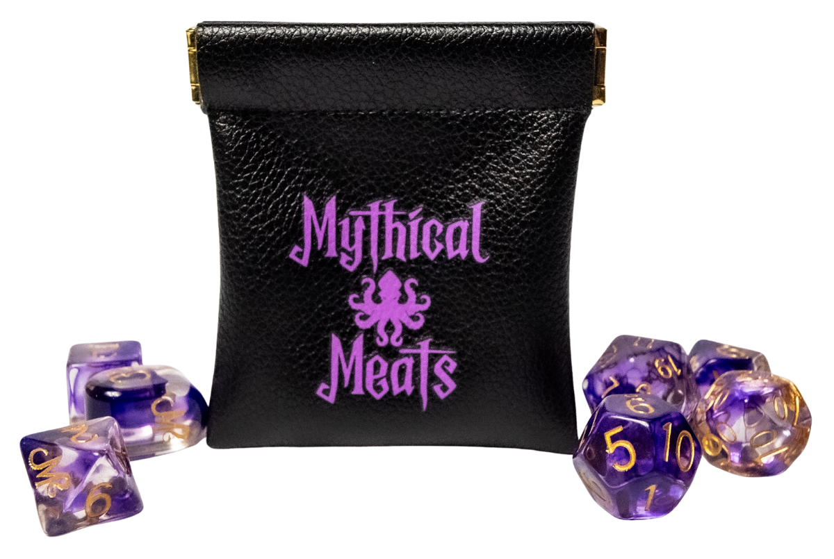Mythical Meats Kraken Resin Dice – Purple Swirl RPG Dice Set + Dice Pouch | D&D, Pathfinder, TTRPG