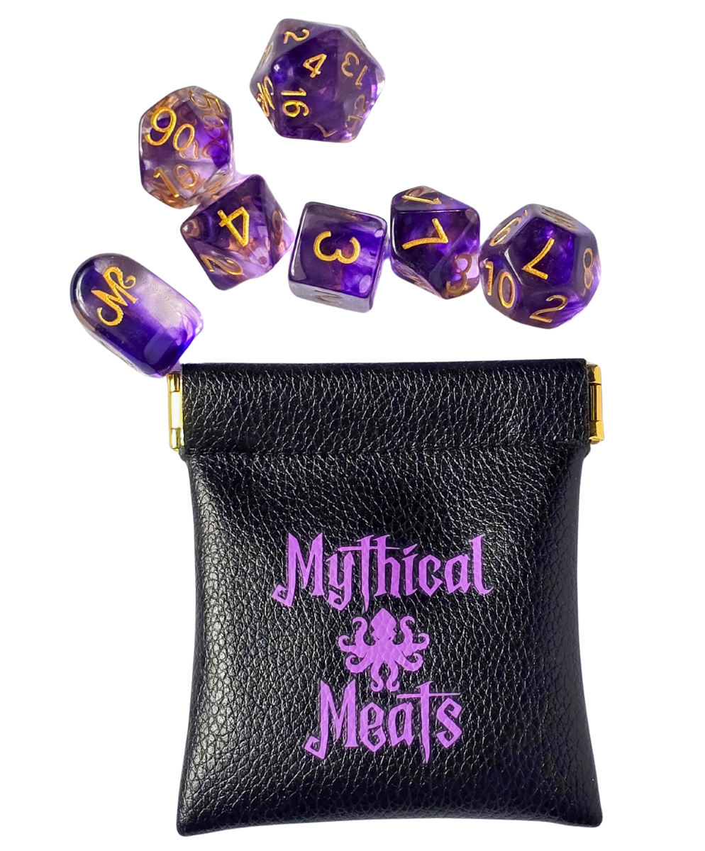 Mythical Meats Kraken Resin Dice – Purple Swirl RPG Dice Set + Dice Pouch | D&D, Pathfinder, TTRPG