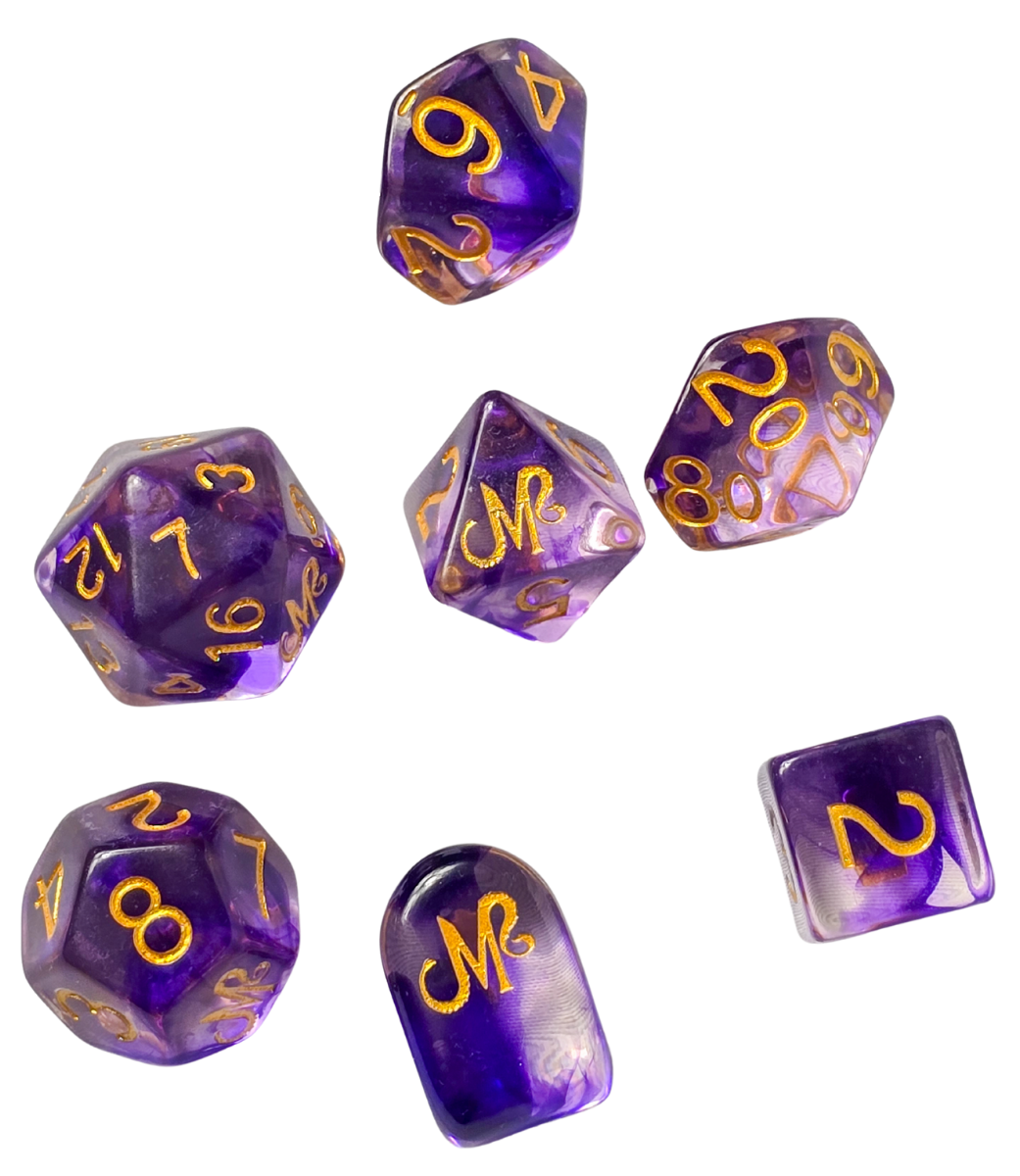 Mythical Meats Kraken Resin Dice – Purple Swirl RPG Dice Set + Dice Pouch | D&D, Pathfinder, TTRPG