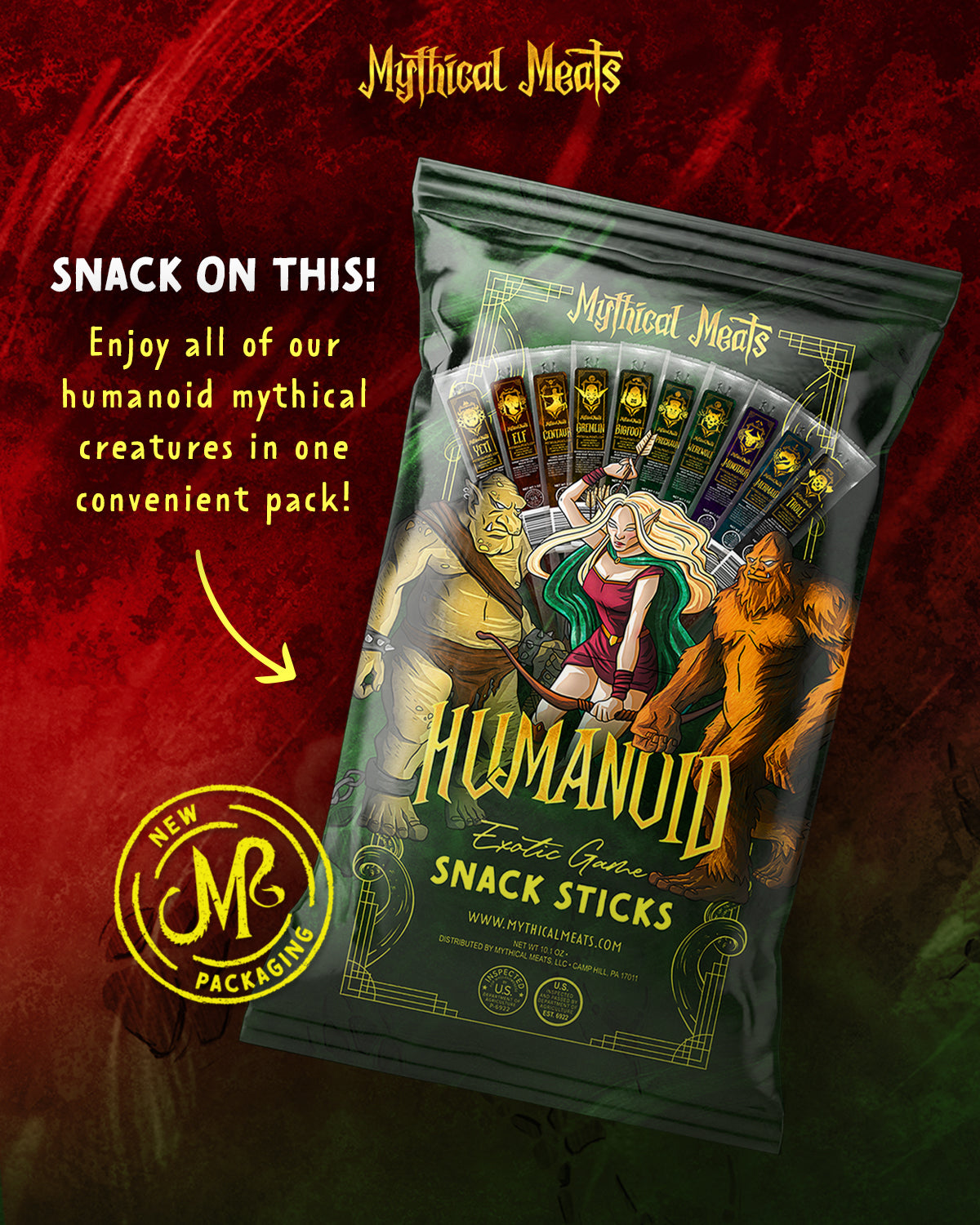 Mythical Meats® Humanoid Variety Pack - Pack of 10 1 OZ. Exotic Game Snack Sticks