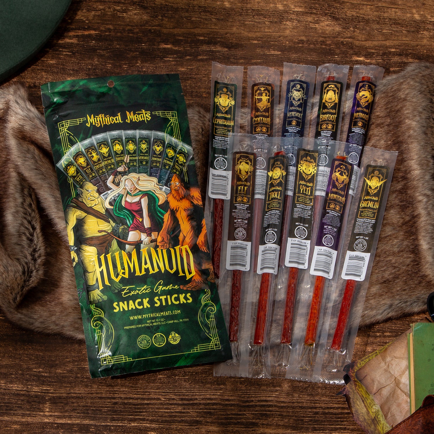 Mythical Meats® Humanoid Variety Pack - Pack of 10 1 OZ. Exotic Game Snack Sticks