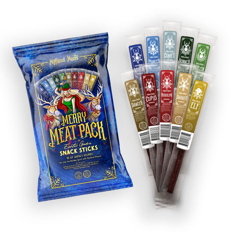 Mythical Meats Merry Meat Limited Edition Snack Pack - (10) 1 Ounce Individually Wrapped Meat Sticks-Mythical Meats