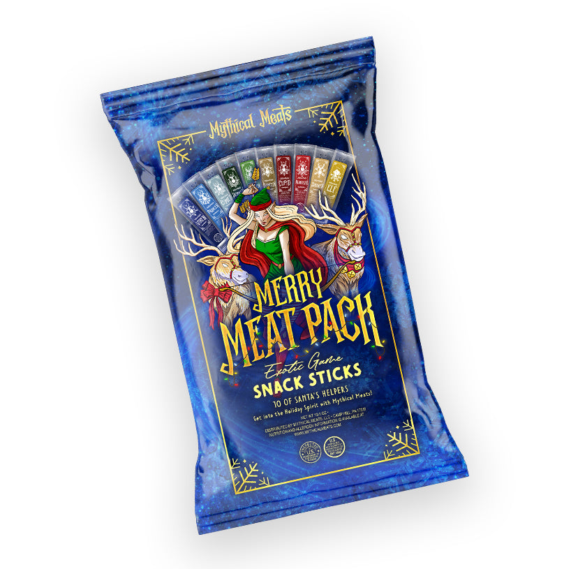 Mythical Meats Merry Meat Limited Edition Snack Pack - (10) 1 Ounce Individually Wrapped Meat Sticks-Mythical Meats